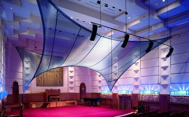 Acoustic fabric feature in concert hall