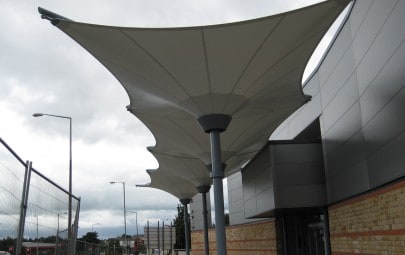 Conjoined PVC inverted umbrella canopies