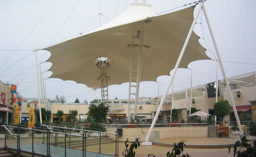 Fabric entrance canopy for shopping centre