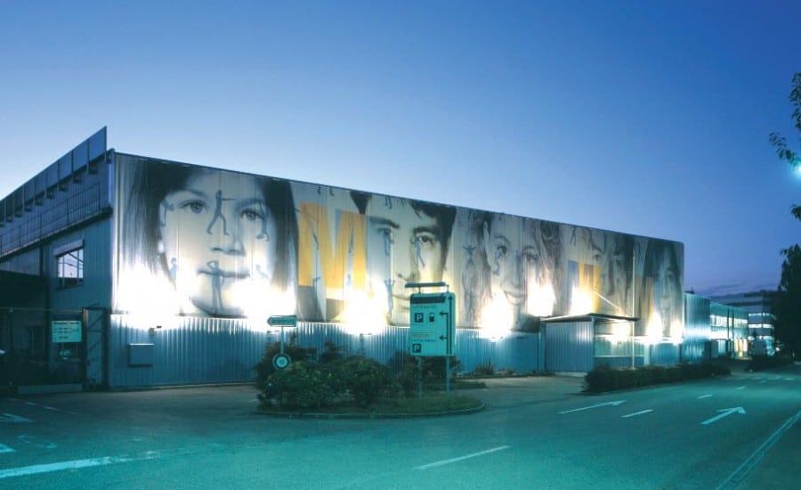 Artistic colourful fabric building facade
