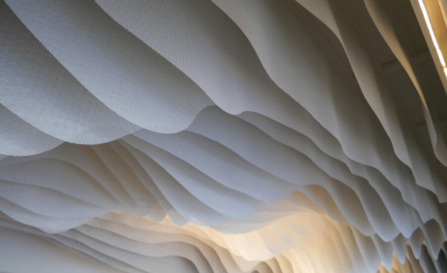 Feature ceiling fabric fins